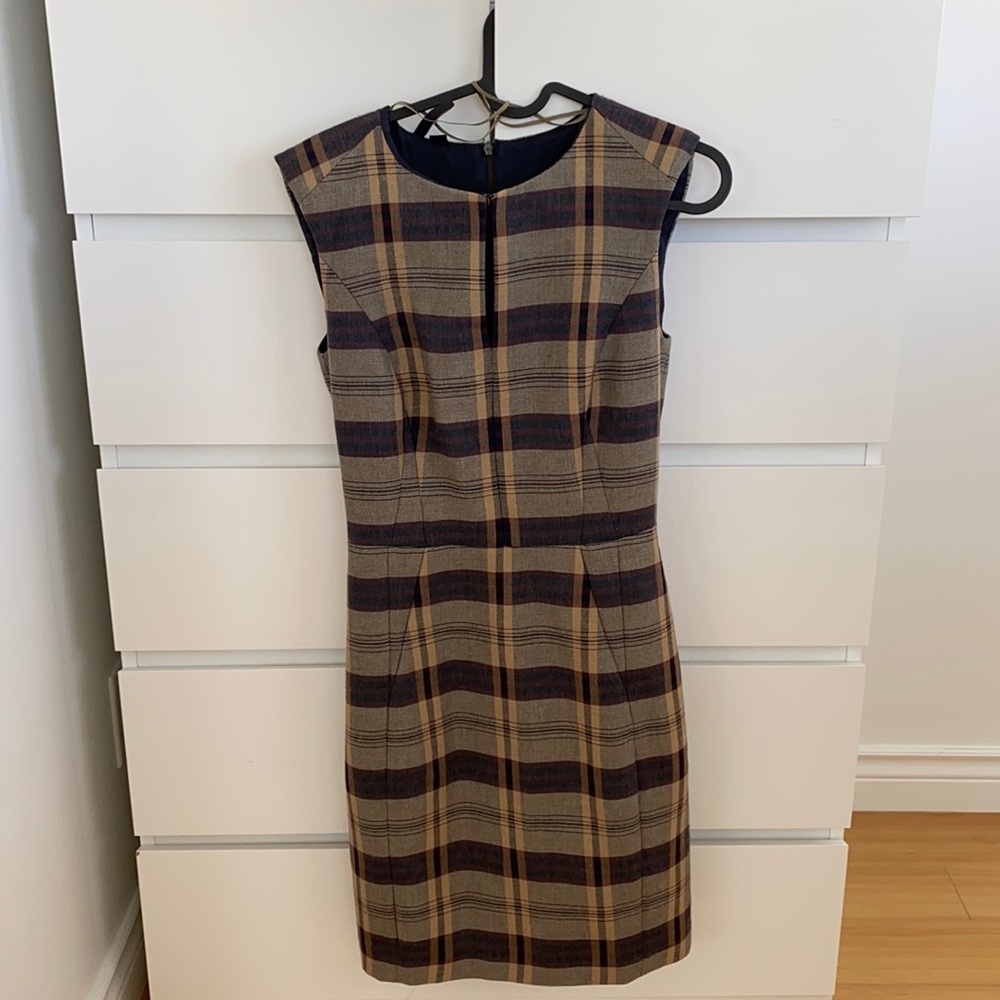 Mango High Low Dress - Brown and Black Plaid